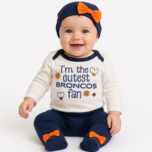 NWT Denver Broncos 3-Piece Baby Girl Set – Size 6–9M – Navy/White/Orange